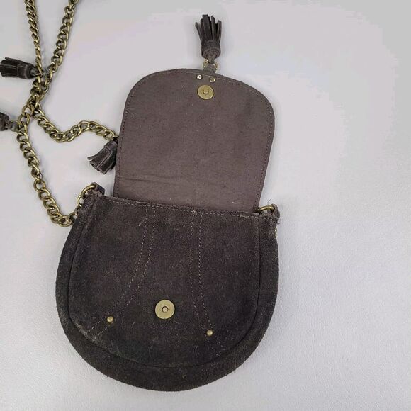 American Eagle Outfitters Brown Suede Leather Boho Hippie Tassel Crossbody Mini - Picture 7 of 11